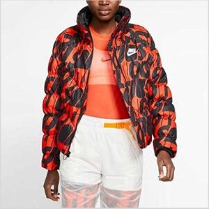 Nike Womens Sportwear Just Do It JDI Orange Black Puffer Jacket Coat Medium